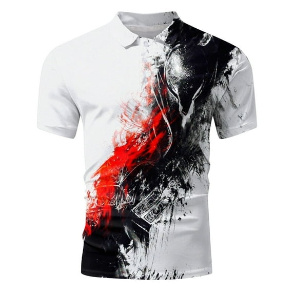 Hfolob Men's Polo Shirt Male Large Size Base Shirt Print Casual Collarless Shirt Button Shirts Beach Shirt