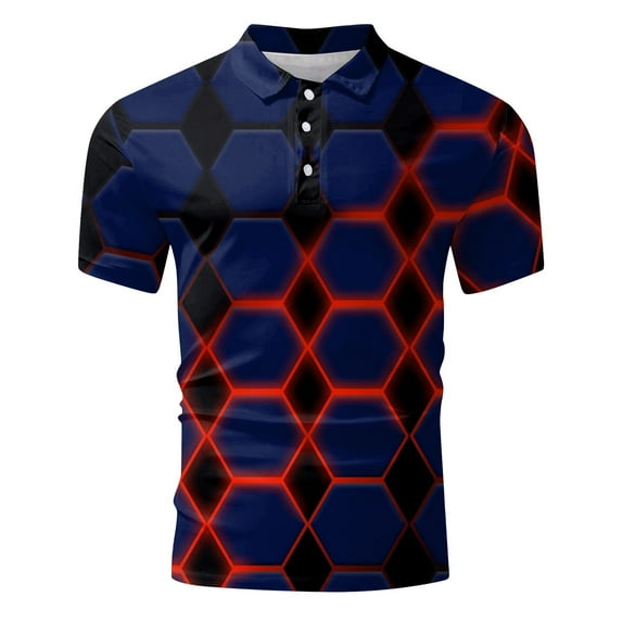 Hfolob Men's Polo Shirt Male Large Size Base Shirt Print Casual Collarless Shirt Button Shirts Beach Shirt