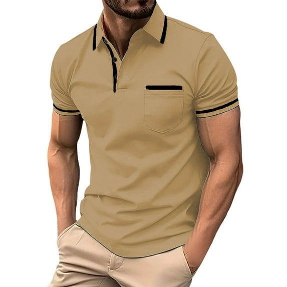 Hfolob Men's Polo Shirt Male Spring Business Lapel Shirt Bottoming Shirt Short Sleeve Shirt Patchwork Top Beach Shirt