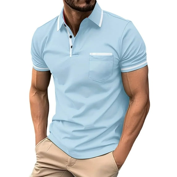 Hfolob Men's Polo Shirt Male Spring Business Lapel Shirt Bottoming Shirt Short Sleeve Shirt Patchwork Top Beach Shirt