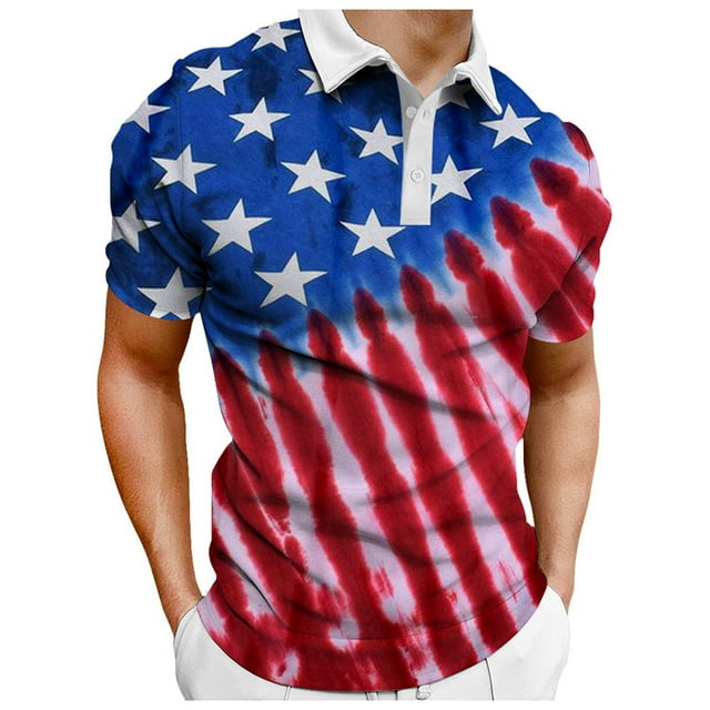 Hfolob Men's Polo Shirt Male Summer Independence Day Printed Button ...