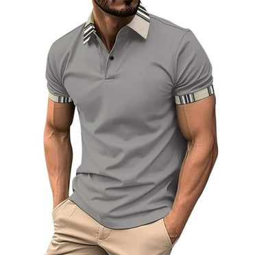 Hfolob Men's Polo Shirt Male Turndown Collar Solid Color Short Sleeve Sports Blouse Beach Shirt