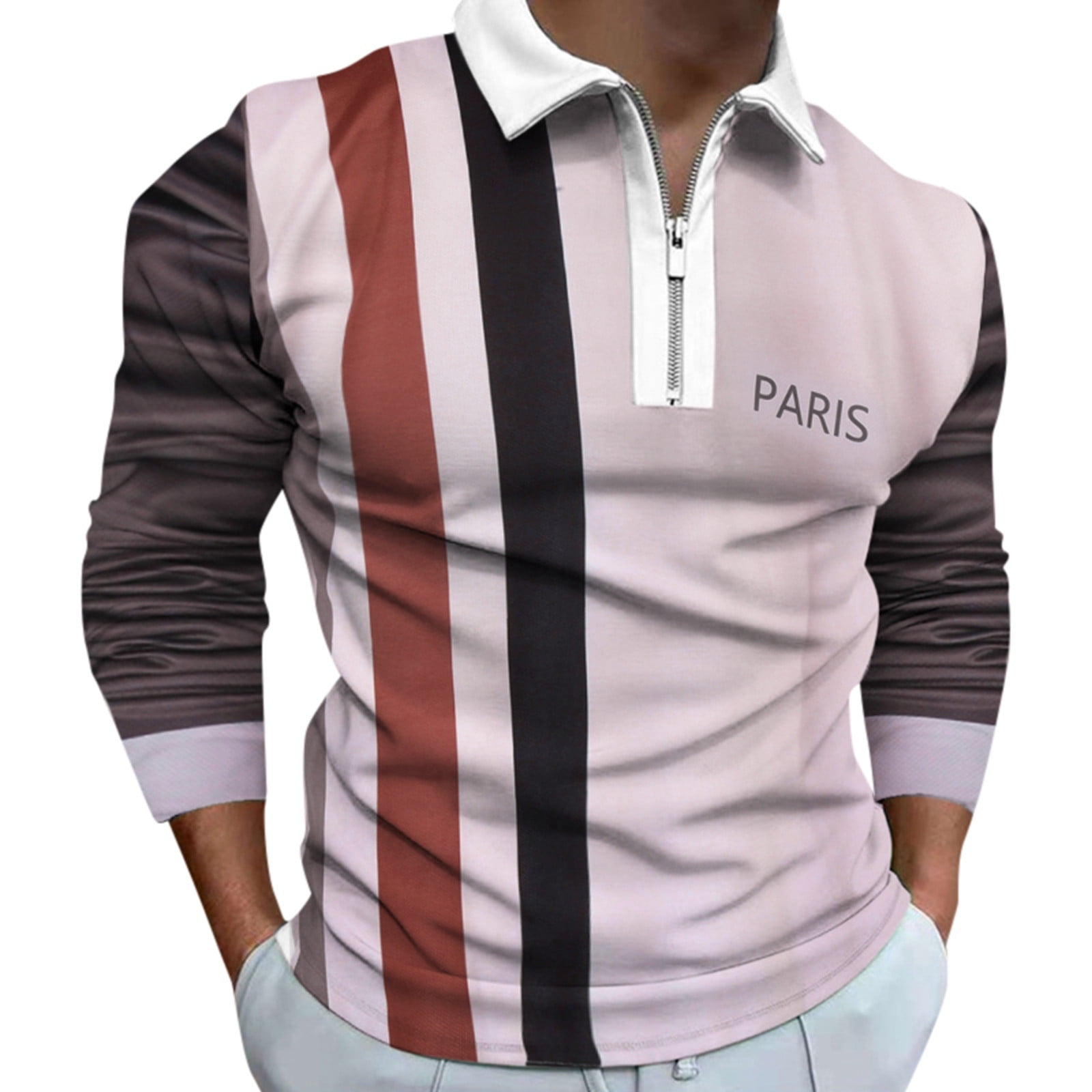 Hfolob Men's Polo Shirt Men Muscle Shirts Long Sleeve Quarter Zip