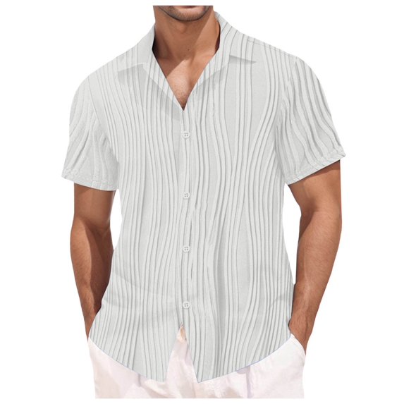 Hfolob Men's Shirts Summer Button Down Casual Beach Short Sleeve Solid Color Beach Wedding Shirts