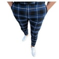 thumbnail image 1 of Hfolob Mens Pants Mens All Seasons Fashion Leisure Plaid Print Pocket Zipper Button Feet Pants Suit Pants Breathable, 1 of 9