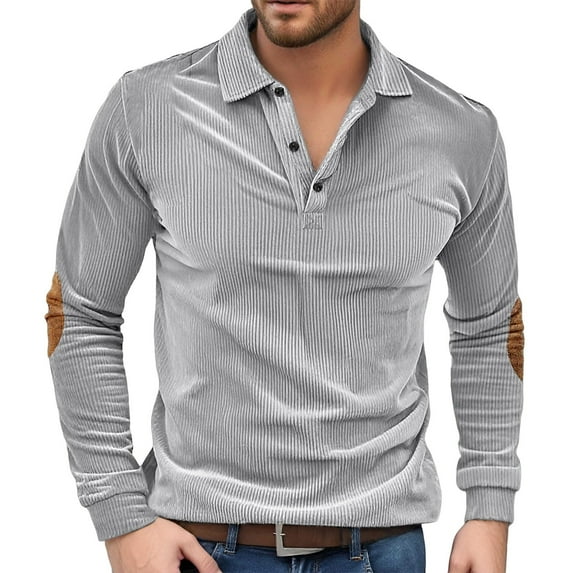 Hfolob Mens Polo Shirts Long Sleeve Solid Color Lapel Button Open Neck Line Loose Comfort Sports Shirt Casual Summer Beach Vintage Tops Size S