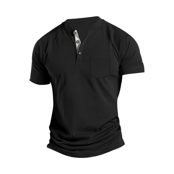 Hfolob Mens Polo Shirts Male All Seasons Leisure Fashion Design Lapel Button Pocket Short Sleeve Tops Classic Fit