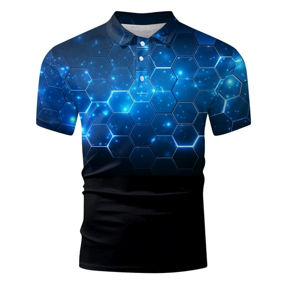 Hfolob Mens Polo Shirts Male Large Size Base Shirt Print Casual Collarless Shirt Button Shirts Beach Shirt