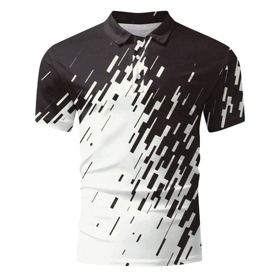 Hfolob Mens Polo Shirts Male Large Size Base Shirt Print Casual Collarless Shirt Button Short Sleeve Shirt Classic Fit