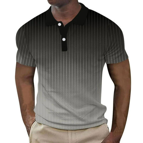 Hfolob Mens Polo Shirts Male Spring Summer Plaid Shirt Button Up Lapel Top Gradient Graphic Print Turndown Outdoor Street Short Sleeve Shirt Classic Fit