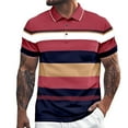 thumbnail image 1 of Hfolob Mens Polo Shirts Short Sleeve Color Blocked Striped Lapel Button Open Neck Pocket Loose Comfort Shirt Casual Summer Beach Vintage Tops Size 4Xl, 1 of 1