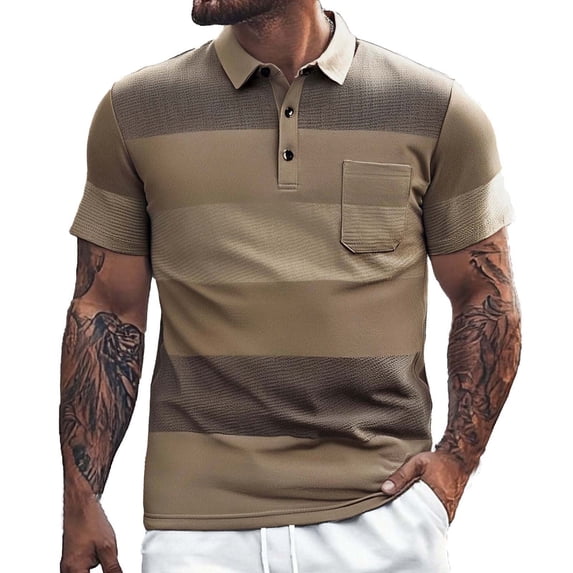 Hfolob Mens Polo Shirts Short Sleeve Color Blocked Striped Lapel Button Open Neck Pocket Loose Comfort Sports Shirt Casual Summer Beach Vintage Tops Size 4Xl