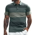 thumbnail image 1 of Hfolob Mens Polo Shirts Short Sleeve Color Blocked Striped Lapel Button Open Neck Pocket Loose Comfort Sports Shirt Casual Summer Beach Vintage Tops Size L, 1 of 1