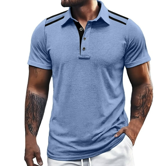 Hfolob Mens Polo Shirts Short Sleeve Solid Color Lapel Button Open Collar Loose Comfort Shirt Casual Summer Beach Vintage Tops Size M