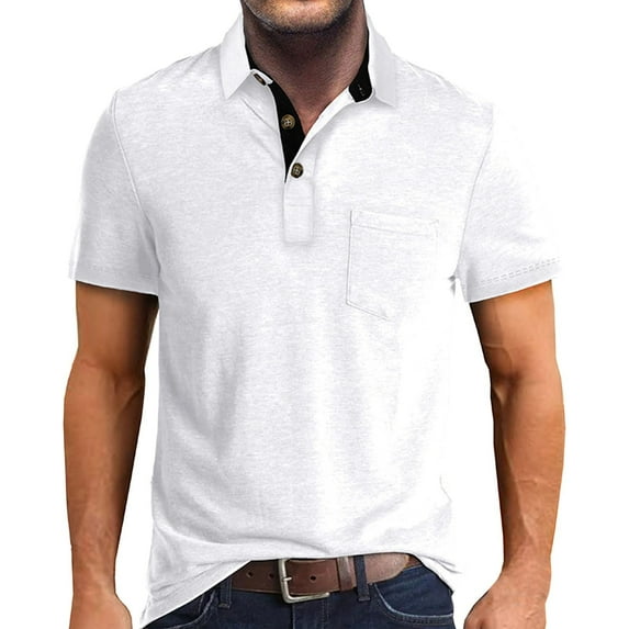 Hfolob Mens Polo Shirts Short Sleeve Spring Solid Color Lapel Button Striped Casual Summer Beach Vintage Tops Size 2Xl