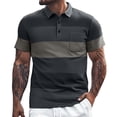 thumbnail image 1 of Hfolob Mens Short Sleeve Polo Shirts Color Blocked Striped Lapel Button Open Neck Pocket Loose Comfort Sports Shirt for Fathers Day Gifts Size M, 1 of 1