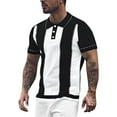 thumbnail image 1 of Hfolob Mens Short Sleeve Polo Shirts Knit Patchwork Striped Button Down Collar Shirt for Fathers Day Gifts Size L, 1 of 5