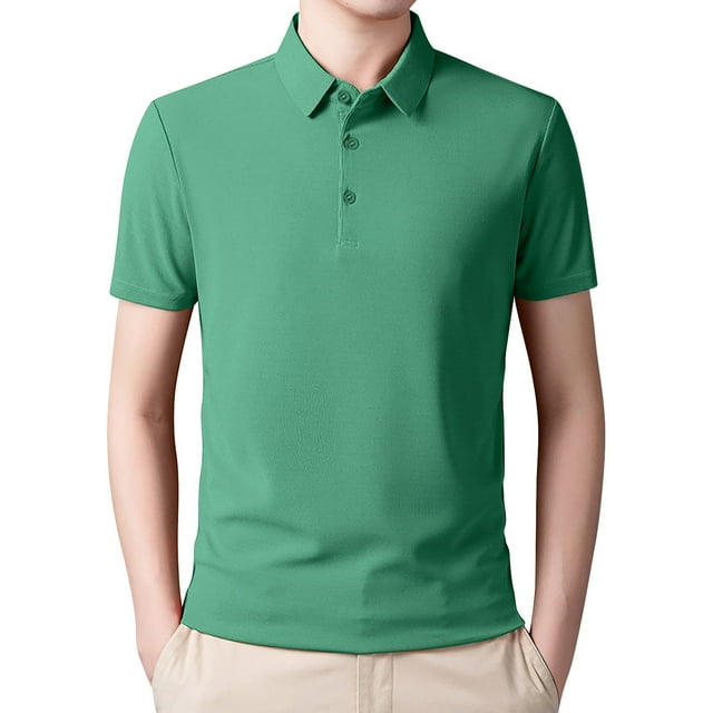 Hfolob Mens Short Sleeve Polo Shirts Regular Fit Solid Color Lapel Shirts for Fathers Day Gifts Size 2Xl