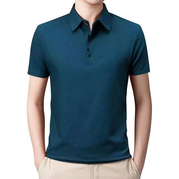 Hfolob Mens Short Sleeve Polo Shirts Regular Fit Solid Color Lapel Shirts for Fathers Day Gifts Size M