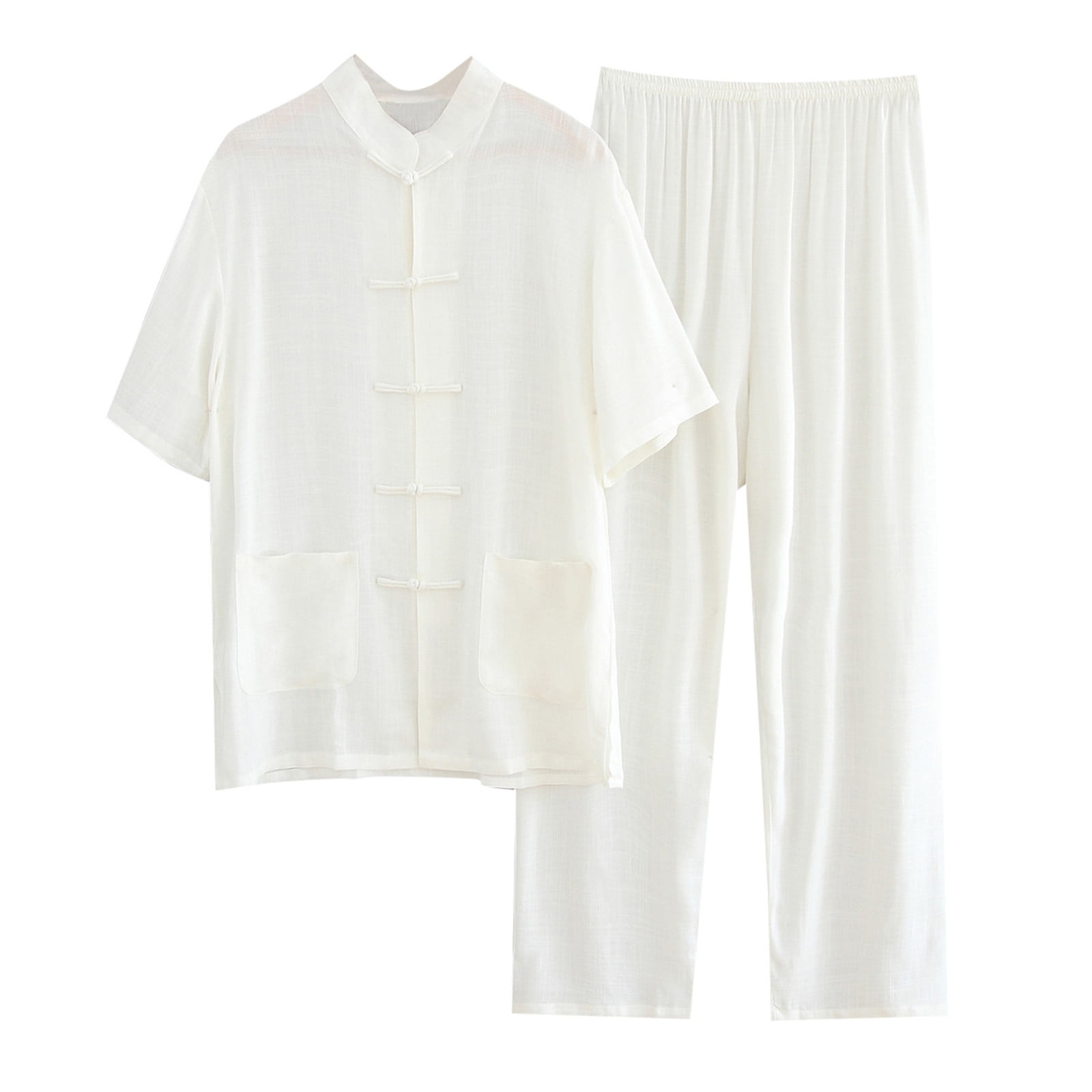 Hfolob Mens Suits Slim Fit Formal Cotton Linen Two Piece Shirt Long