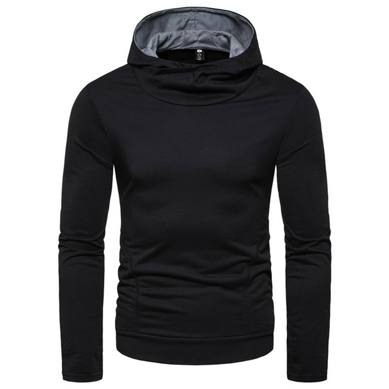 Hfolob Mens Sweatshirt 2023 New High Neck Long Sleeve Large Size Men's  Casual Solid Color Hooded Jumper Slim Men's Hoodie Sweatshirts For Men 