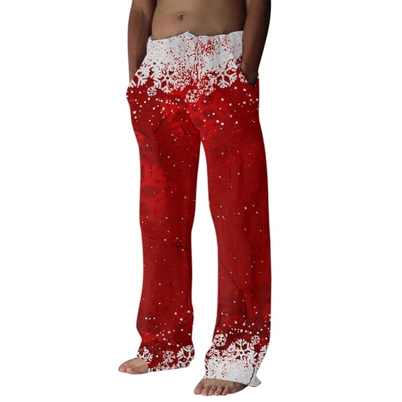 Hfolob Pants For Men Male Autumn Winter Christmas Home Pants Fully Printed Cordless Pocket Holiday Celebration Pants Loose-Fit Style