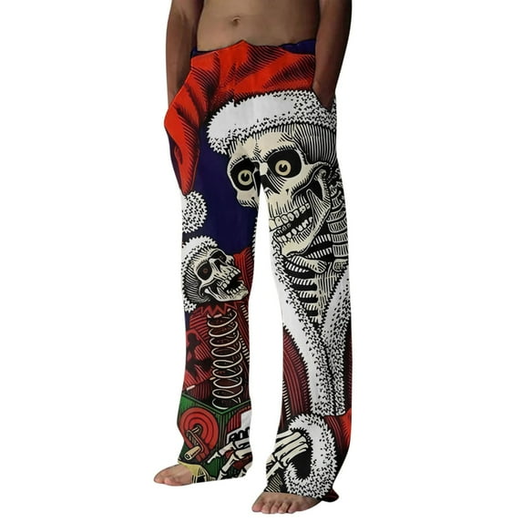 Hfolob Pants For Men Male Autumn Winter Christmas Home Pants Fully Printed Cordless Pocket Holiday Celebration Pants Outdoor Pants