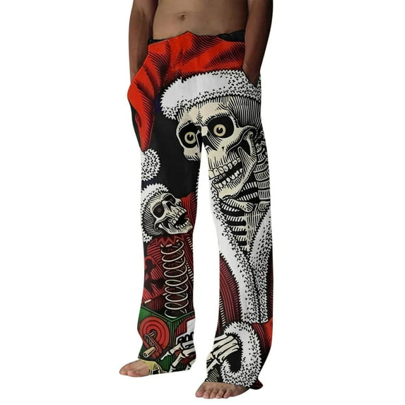 Hfolob Pants For Men Male Autumn Winter Christmas Home Pants Fully Printed Cordless Pocket Holiday Celebration Pants Outdoor Pants