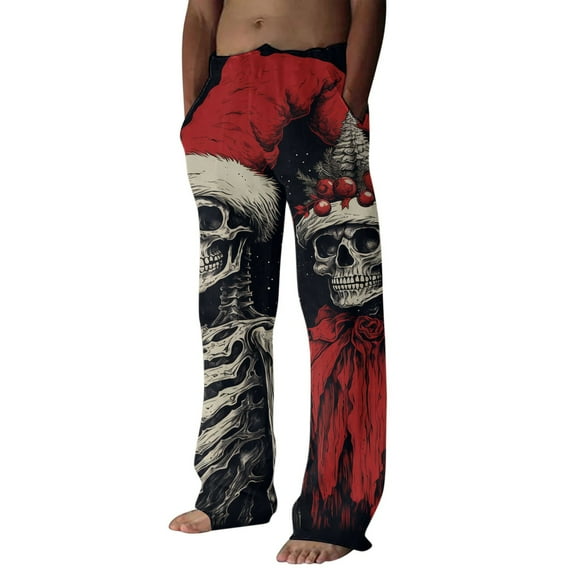 Hfolob Pants For Men Male Autumn Winter Christmas Home Pants Fully Printed Cordless Pocket Holiday Celebration Pants Outdoor Pants