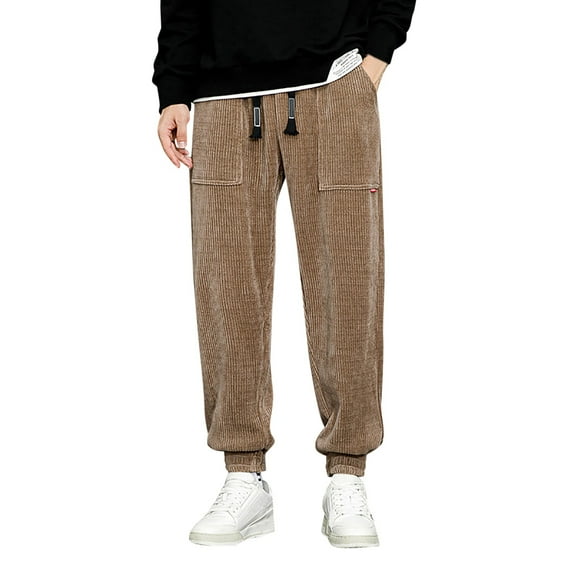 Hfolob Pants For Men Male Autumn Winter Heavy Corduroy Thickened Solid Color Trousers Loose-Fit Style