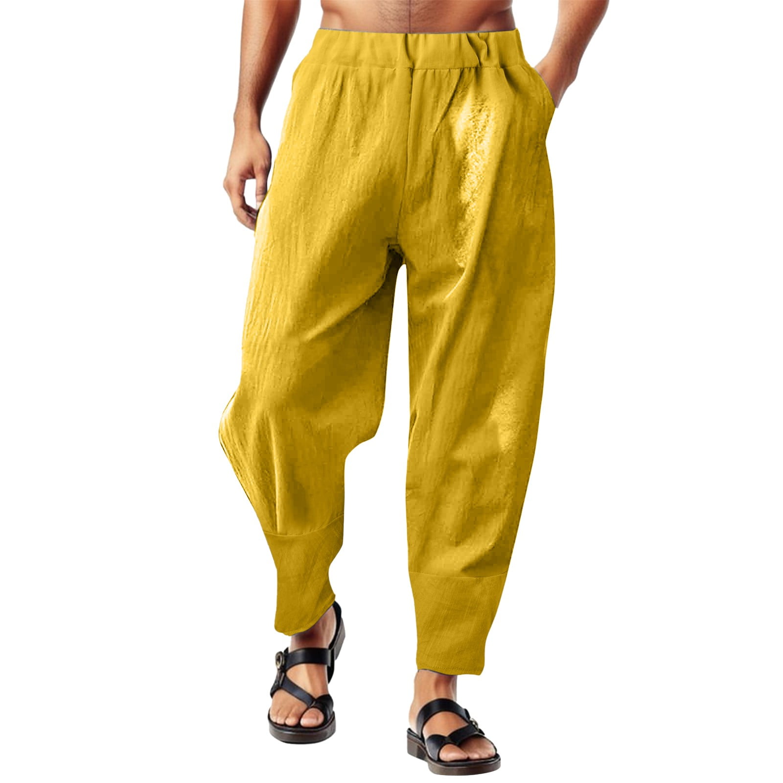 Hfolob Pants For Men Male Daily Casual Solid Color Side Pockets Elastic ...
