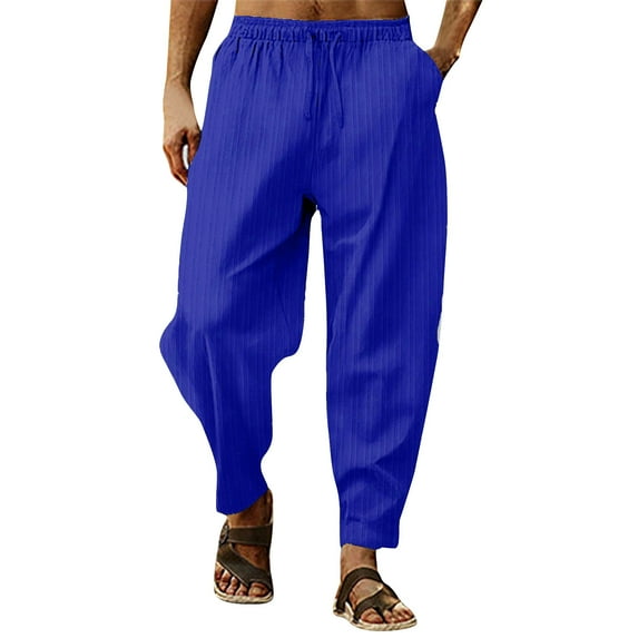 Hfolob Pants For Men Men's Spring Autumn Casual Pants With Solid Color Striped Elastic Loose Pants Fashion Sweatpants Outdoor Pants