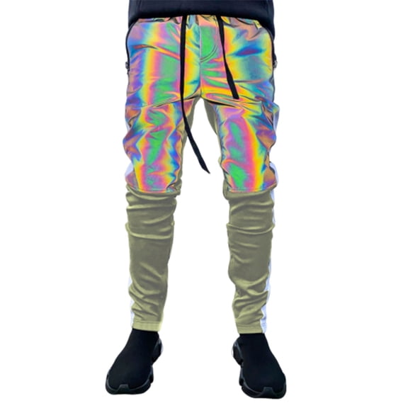 Hfolob Pants For Men Mens Colorful Reflective Pants Casual Hop Hop Leg Pants Colorful Reflective Pants Loose-Fit Style