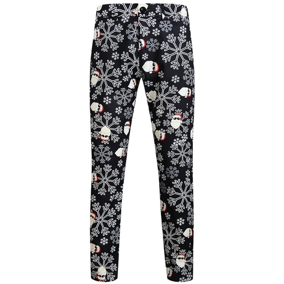 Hfolob Pants For Men Mens Fashion Casual Christmas Printed Button Zipper Suit Pants Loose-Fit Style