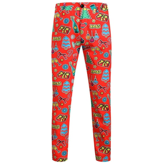 Hfolob Pants For Men Mens Fashion Casual Christmas Printed Button Zipper Suit Pants Outdoor Pants