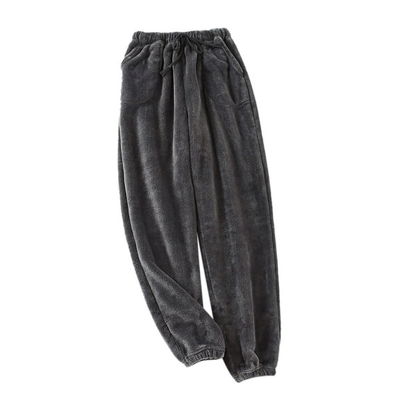 Hfolob Pants For Men Pajama Pants Men's Autumn Winter Warm Flannel Wide Mouth Trousers Loose Large Size Thick Coral Home Pajamas Loose-Fit Style