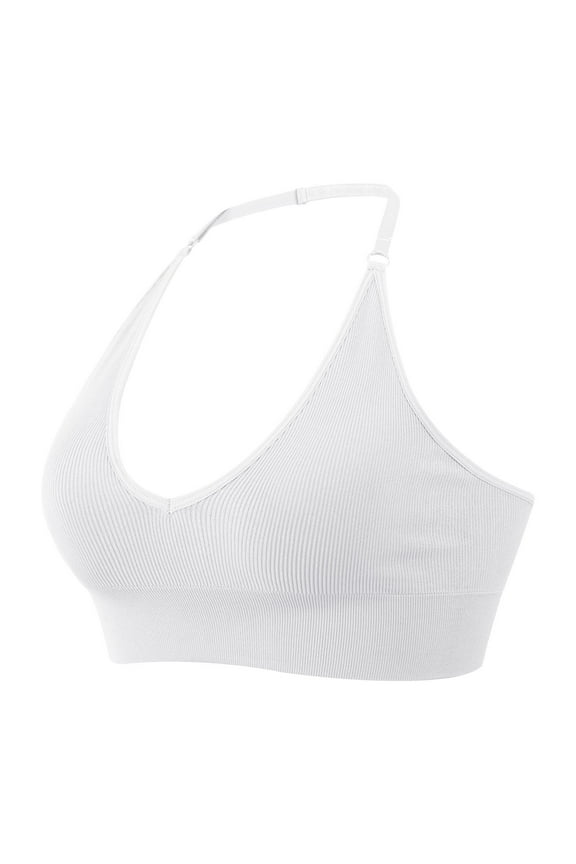 Sports Bra for Women Halterneck Backless Deep V Neck Bustier Padded Sexy Push Up Backless Adjustable Straps Yoga Workout Tops