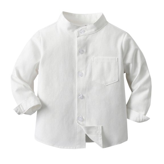 Hfolob Spring Boys Shirt Solid Color Standing Long Sleeve Single Cotton Cardigan Children Blouse Comfy Child Dailywear