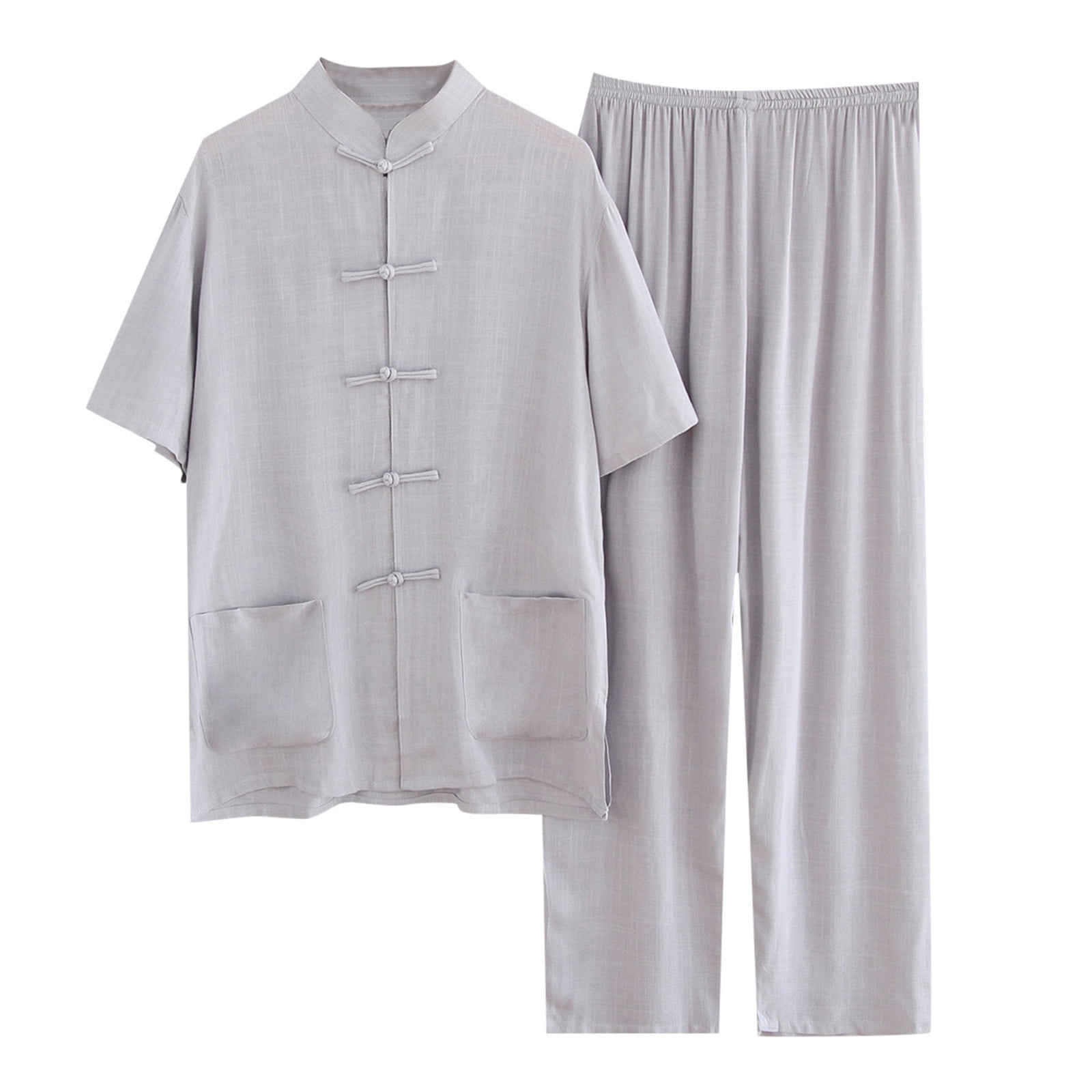 Hfolob Suits for Men Summer Party Cotton Linen Two Piece Shirt Long