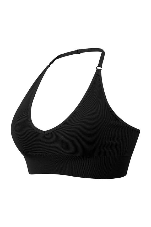 Women's Bra Halter Sports Backless Deep V Neck Sports Bustier Padded Gym Push Up Backless Adjustable Straps Bras For Women