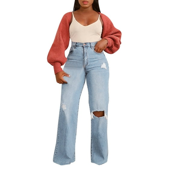 Hfolob Women's Jeans Female Casual Wrinkled Jeans With Crop Tops For A Comfortable Trendy Look Jeans For Women