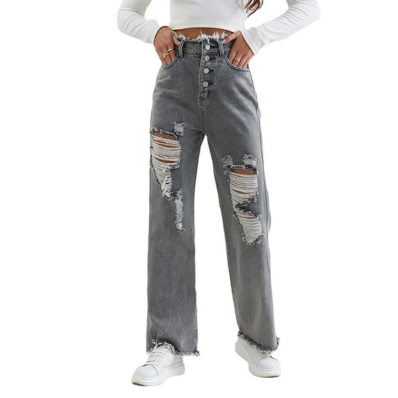 Hfolob Women's Jeans Womens Boyfriend Jeans High Pro Wide Leg Jeans Woman Blue Jeans Size Xs To 2Xl Jeans For Women