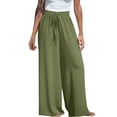 thumbnail image 1 of Hfolob Women's Pants Women Solid Elastic Waist Pant High Waist Wide Leg Regular Loose Pants Classic, 1 of 3