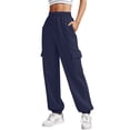 thumbnail image 1 of Hfolob Women's Pants Womens Daily Home Outdoor Elastic Waist Side Pockets Trousers Casual Workout Trousers Sweatshirt Cargo Pants For Women, 1 of 4