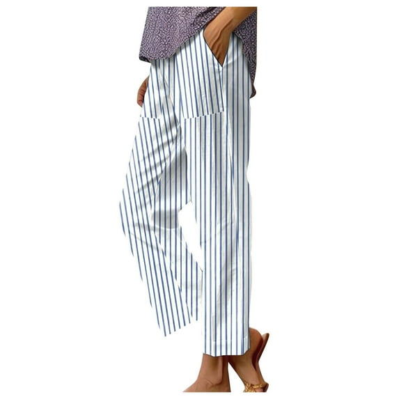 Hfolob Women's Pants Womens Leisure Pants Straight Leg Elastic High Waist Loose Comfy Trousers With Pockets Comfy Loose
