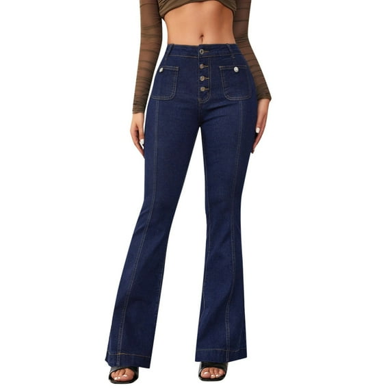 Hfolob Womens Jeans Women Spring Slim Fit Slim High Waist Stylish Design Patchwork Pants Jeans Trendy