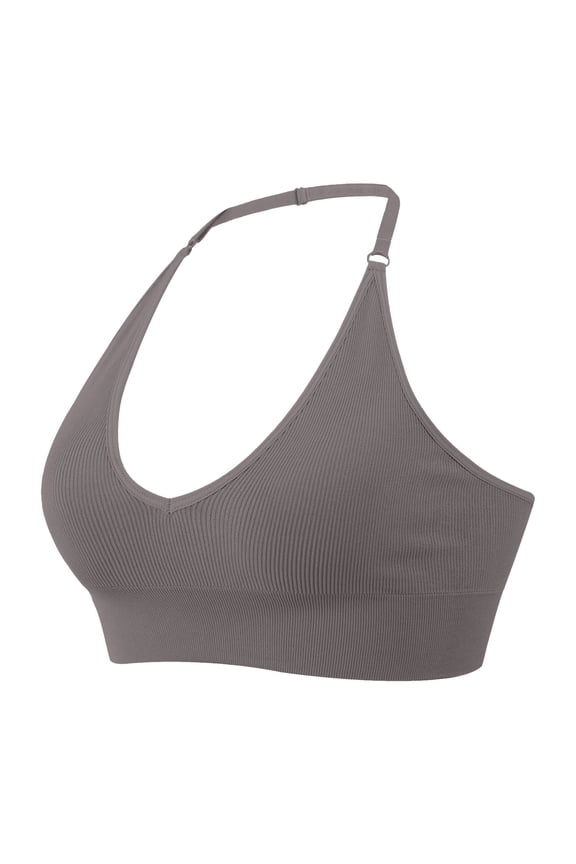 Womens Seamless Sports Bras Halterneck Backless Deep V Neck Bustier Padded Sexy Push Up Backless Adjustable Straps High Impact Workout Top