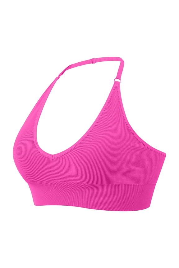 Womens Sports Bras Halterneck Backless Deep V Neck Bustier Padded Sexy Push Up Backless Adjustable Straps Yoga Workout Gym Tops