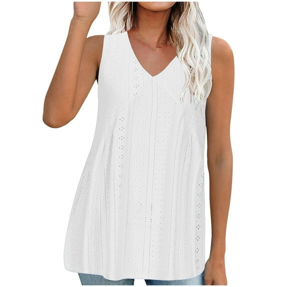 Hfolob Womens Tank Tops Slim Fit Sleeveless Solid Color Summer Sleeveless V Neck Flower Fitted Vest Tee Shirts