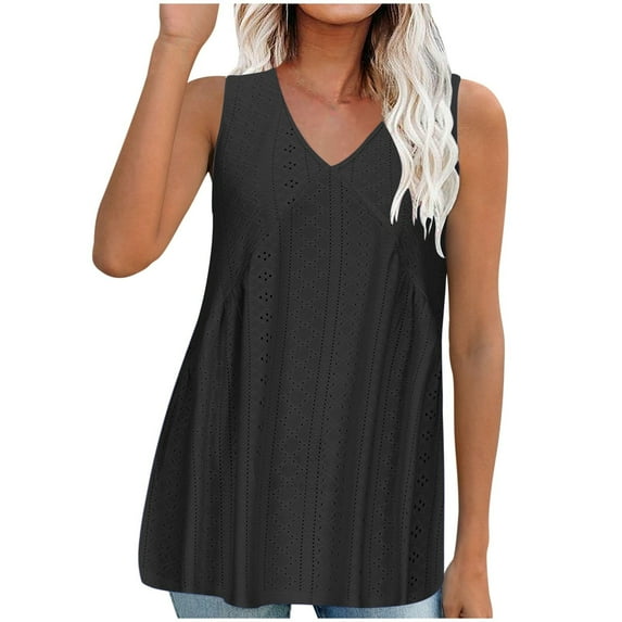 Hfolob Womens Tank Tops Slim Fit Sleeveless Solid Color Summer Sleeveless V Neck Flower Fitted Vest Tee Shirts